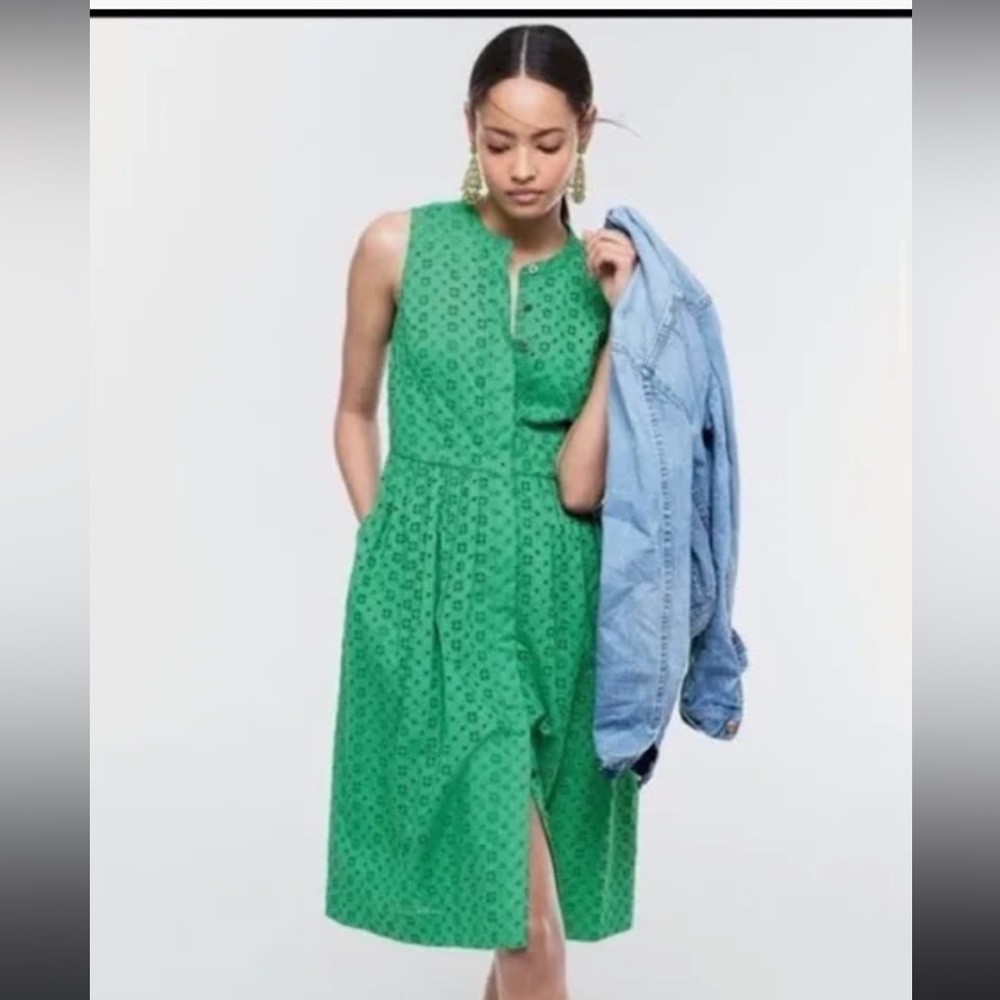 Kelly green eyelet J crew dress